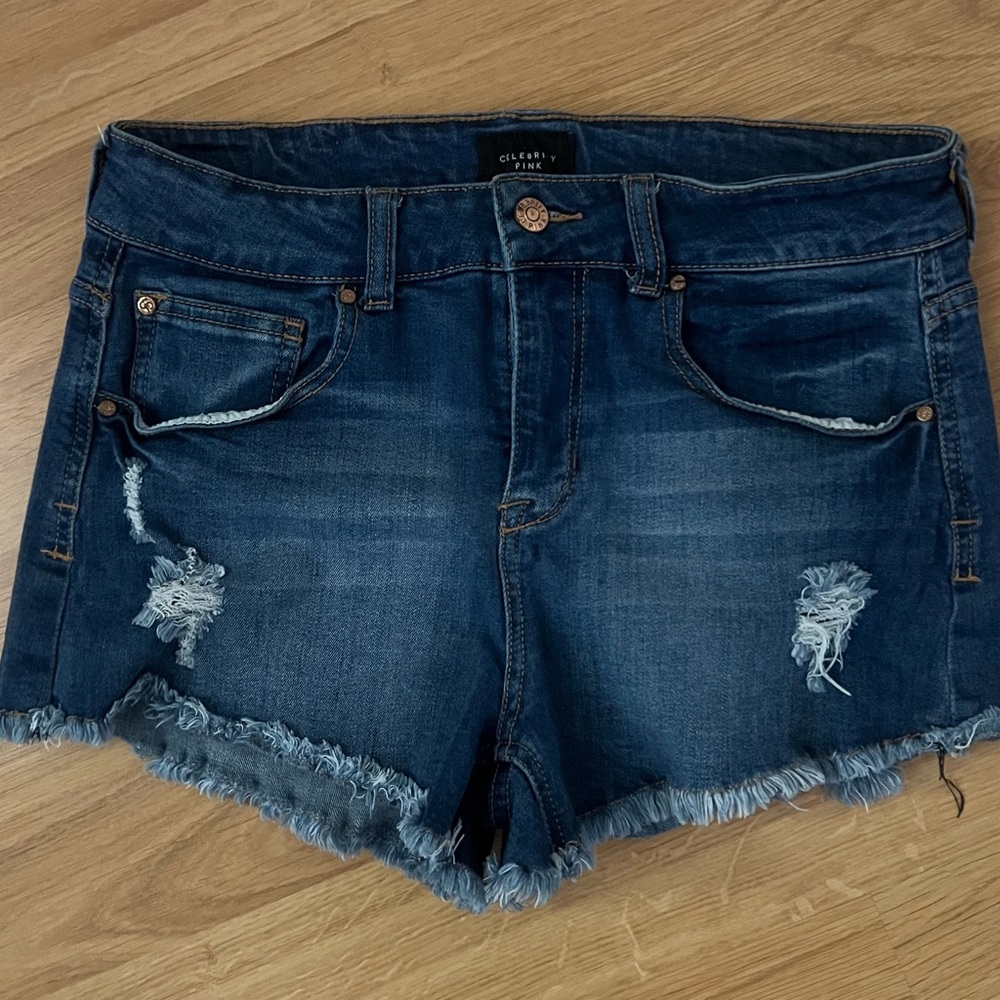 Celebrity Pink Blue Distressed Denim Jean Shorts